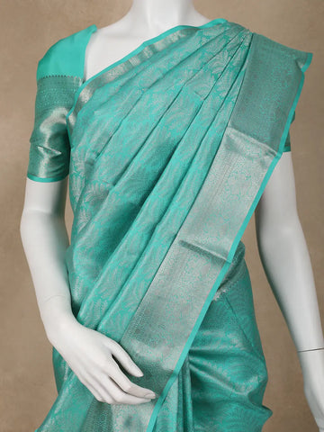 Aqua Blue Floral Woven Pure Kanchipuram Silk Saree - Diadem