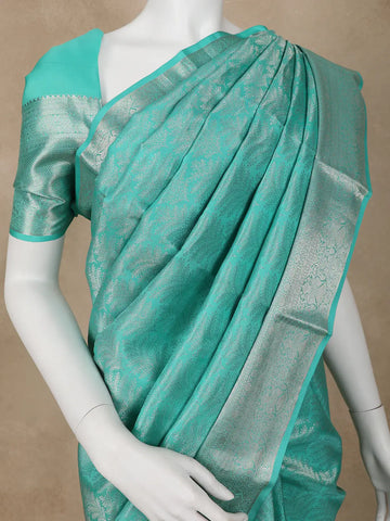 Aqua Blue Floral Woven Pure Kanchipuram Silk Saree - Diadem