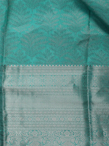 Aqua Blue Floral Woven Pure Kanchipuram Silk Saree - Diadem