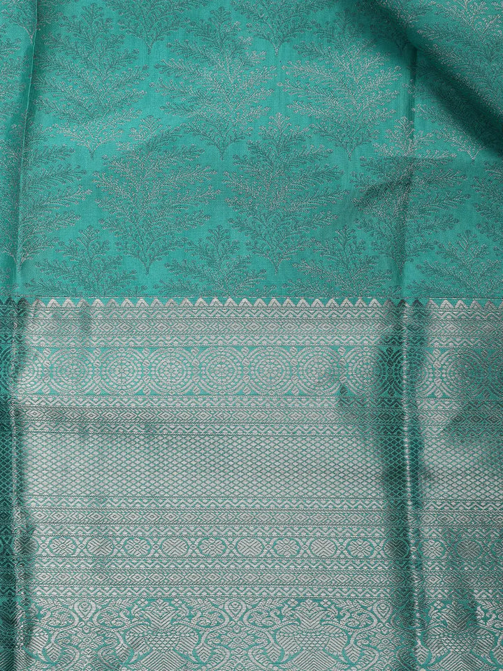 Aqua Blue Floral Woven Pure Kanchipuram Silk Saree - Diadem