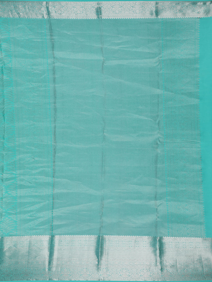 Aqua Blue Floral Woven Pure Kanchipuram Silk Saree - Diadem