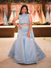 Aqua Blue Heavy Sequins and Beads Embroidered Net Mermaid Lehenga with Choker Dupatta