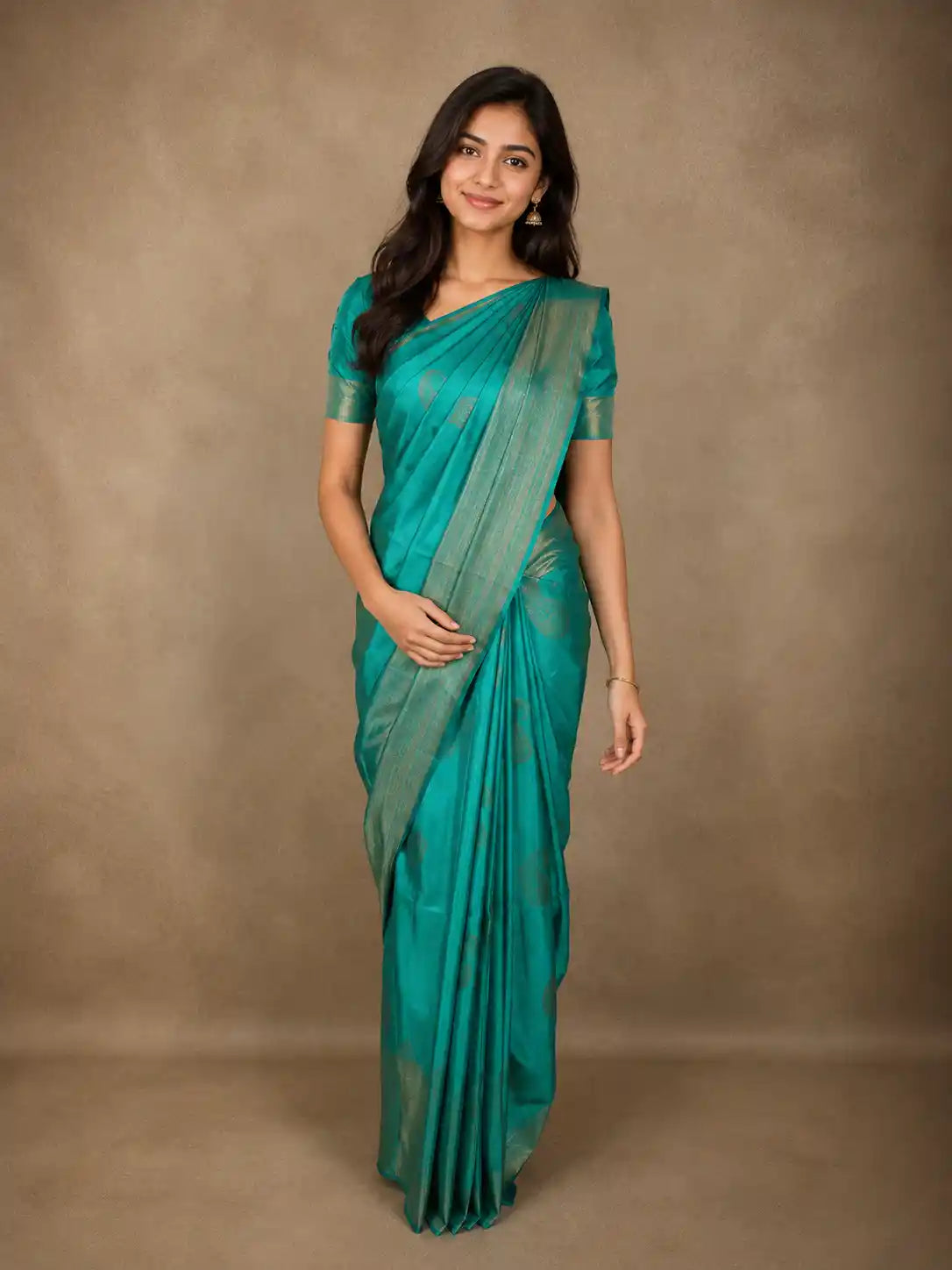 Aqua Blue Paisley Butta Zari Woven Design Pure Kanchipuram Silk Saree with Zari Border
