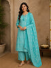 Aqua Blue Paisley Designed Cotton Salwar Suit