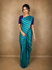 Aqua Blue Striped Woven Design Pure Kanchipuram Silk Saree