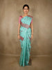 Aqua Blue Striped Zari Woven Design Pure Kanchipuram Silk Saree