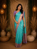 Aqua Green Buttas Woven Pure Kanchipuram Silk Saree
