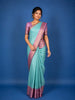 Aqua Green Checked Woven Design Pure Kanchipuram Silk Saree