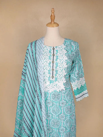 Aqua Green Floral Designed Cotton Palazzo Salwar Suit - Diadem