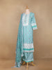 Aqua Green Floral Designed Cotton Palazzo Salwar Suit - Diadem