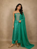 Aqua Green Floral Sequins and Thread Embroidered Design Tussar Silk Unstitched Salwar Material with Dupatta
