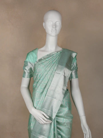 Aqua Green Floral Woven Pure Kanchipuram Silk Saree - Diadem
