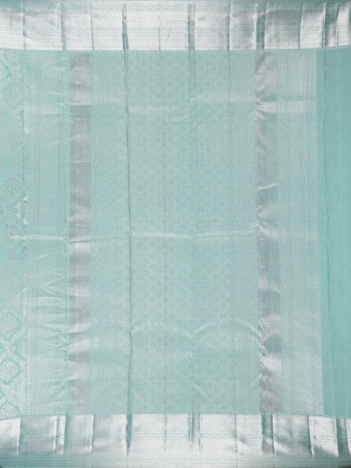 Aqua Green Floral Woven Pure Kanchipuram Silk Saree - Diadem