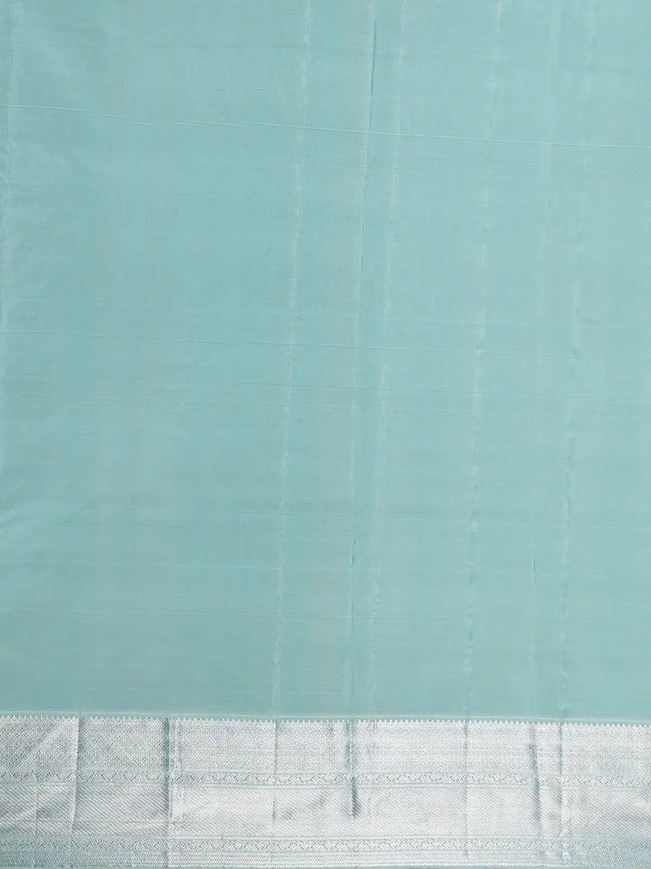 Aqua Green Floral Woven Pure Kanchipuram Silk Saree - Diadem