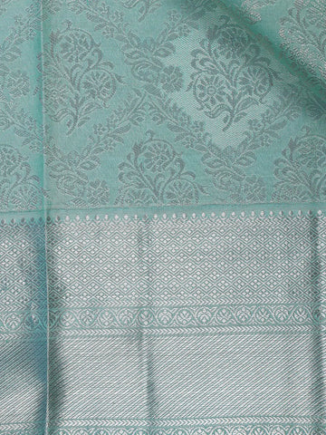 Aqua Green Floral Woven Pure Kanchipuram Silk Saree - Diadem