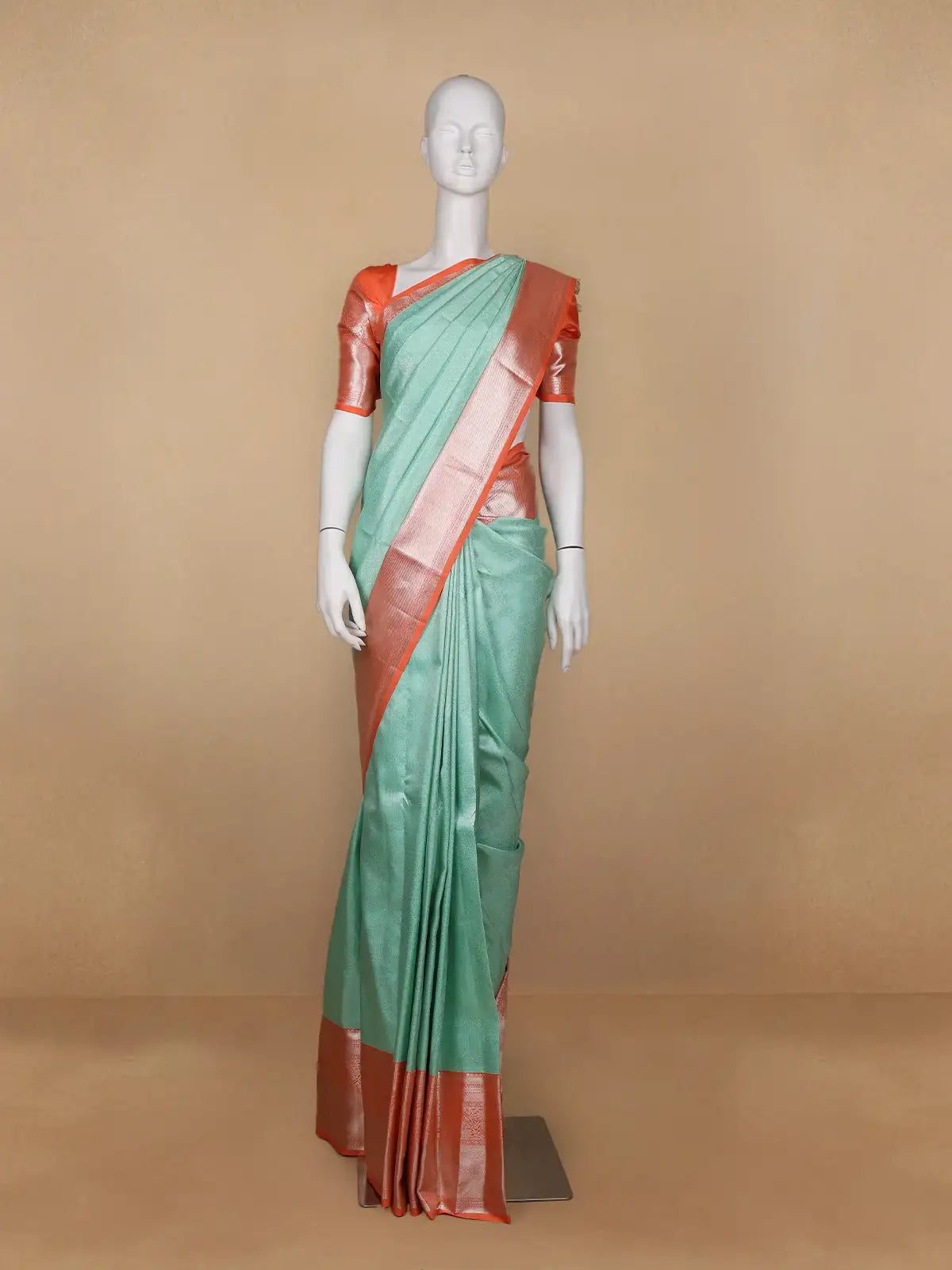 Aqua Green Floral Woven Pure Kanchipuram Silk Saree - Diadem