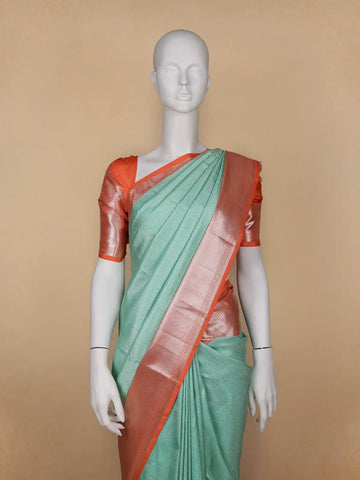 Aqua Green Floral Woven Pure Kanchipuram Silk Saree - Diadem