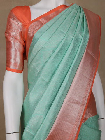 Aqua Green Floral Woven Pure Kanchipuram Silk Saree - Diadem