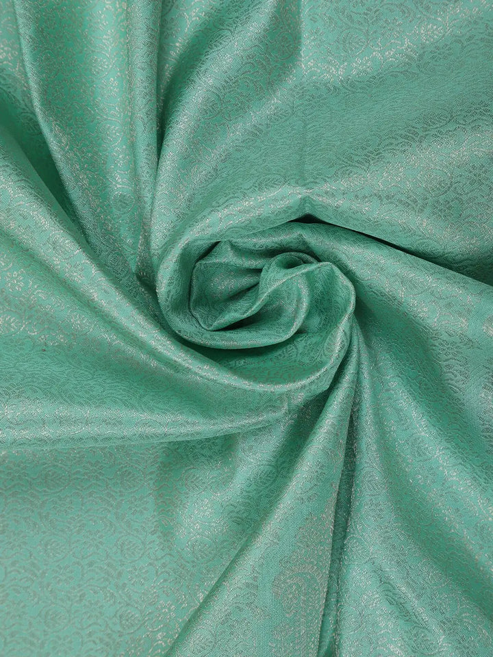 Aqua Green Floral Woven Pure Kanchipuram Silk Saree - Diadem