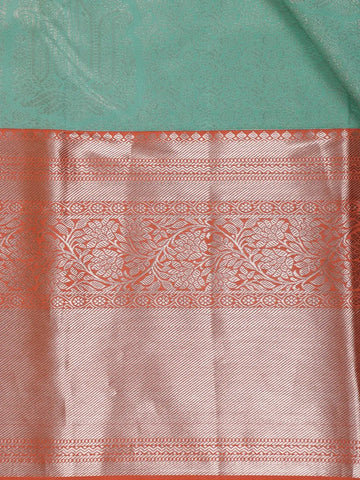 Aqua Green Floral Woven Pure Kanchipuram Silk Saree - Diadem