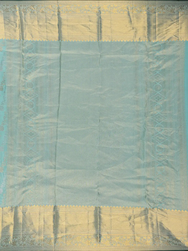 Aqua Green Floral Woven Pure Kanchipuram Silk Saree - Diadem