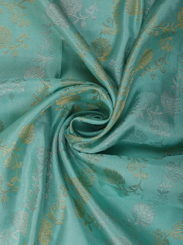 Aqua Green Floral Woven Pure Kanchipuram Silk Saree - Diadem