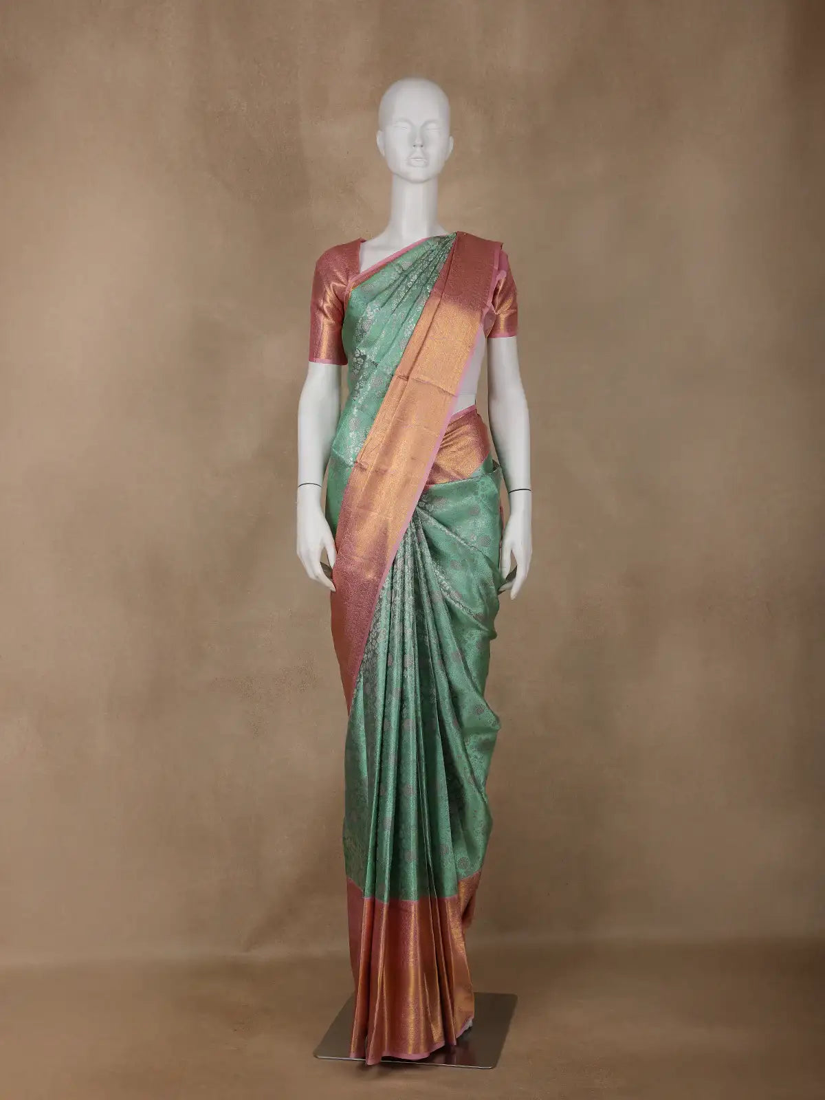 Aqua Green Floral Woven Pure Kanchipuram Silk Saree - Diadem