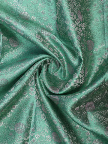 Aqua Green Floral Woven Pure Kanchipuram Silk Saree - Diadem