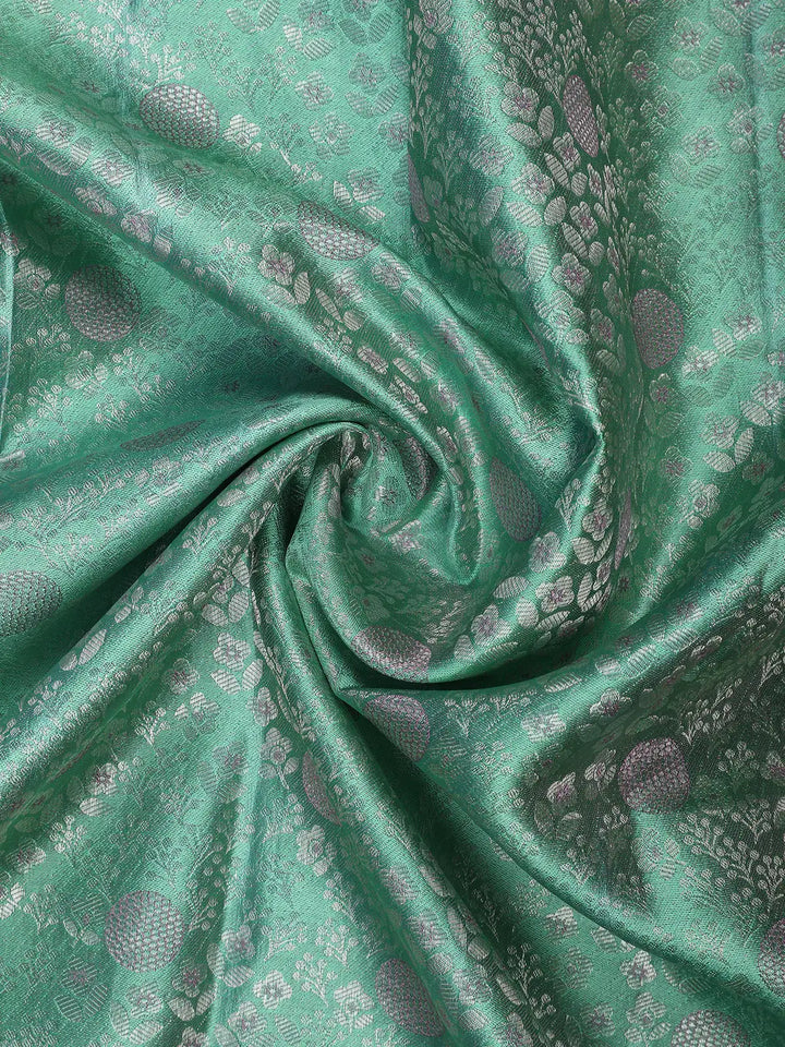 Aqua Green Floral Woven Pure Kanchipuram Silk Saree - Diadem