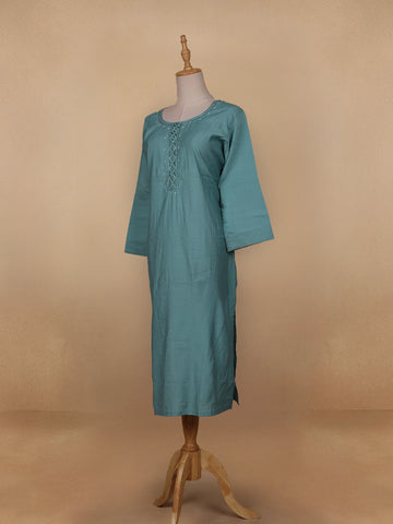 Aqua Green Solid Casual Cotton Kurti - Diadem