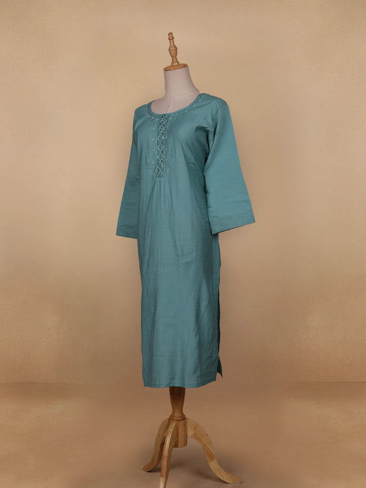 Aqua Green Solid Casual Cotton Kurti - Diadem