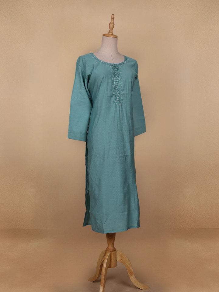 Aqua Green Solid Casual Cotton Kurti - Diadem