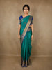 Aqua Green Striped Zari Woven Design Pure Kanchipuram Silk Saree with Contrast Zari Border