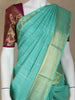Aqua Green Stripes Woven Pure Kanchipuram Silk Saree