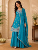 Aqua Teal Blue Floral Sequins and Beads Embroidered Design Georgette Palazzo Suit with Dupatta