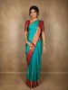 Aqua Teal Blue Paisley Butta Zari Woven Design Pure Kanchipuram Silk Saree with Contrast Zari Border