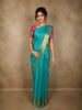 Aqua Teal Blue Paisley Butta Zari Woven Design Pure Kanchipuram Silk Saree with Floral Zari Border