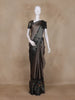 Ash Brown and Black Floral Woven Design Mixed Cotton Fancy Saree with Zari Border
