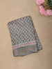 Ash Grey Floral Butta Printed Design Crepe Saree with Zari Border
