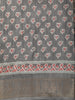 Ash Grey Floral Butta Printed Design Crepe Saree with Zari Border