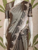 Ash Grey Floral Sequins Embroidered Design Tissue Silk Saree with Scalloped Border