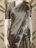 Ash Grey Floral Sequins Embroidered Design Tissue Silk Saree with Scalloped Border