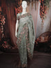 Ash Grey Floral Vine Thread Embroidered Design Pure Tussar Party Wear Saree with Floral Border