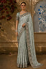 Ash Grey Floral Vine Thread Embroidered Design Pure Tussar Party Wear Saree with Floral Border