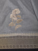 Ash Grey Floral Zari Woven Design Semi Banarasi Silk Saree with Contrast Zari Border