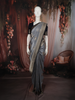 Ash Grey Floral Zari Woven Design Semi Banarasi Silk Saree with Contrast Zari Border