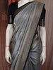 Ash Grey Floral Zari Woven Design Semi Banarasi Silk Saree with Contrast Zari Border