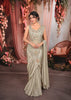 Ash Grey Heavy Sequins and Beads Embroidered Design Crepe Ready to Wear Draped Saree with Matching Designer Blouse