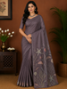 Ash Grey Mini Checked Zari Woven Design Semi Tussar Saree with Motif Border