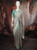 Ash Grey Striped Zari Woven Design Pure Organza Party Wear Saree with Contrast Designer Blouse